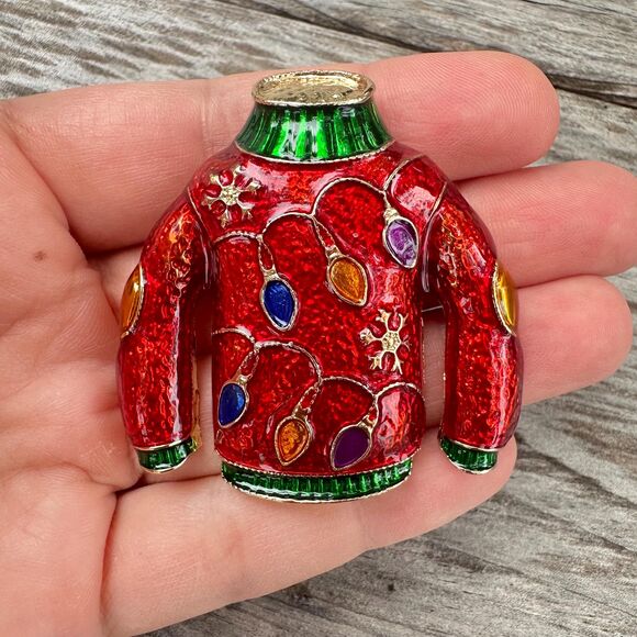 Ugly Christmas Sweater Brooch Pin Funny Christmas Jewelry - Picture 2 of 4